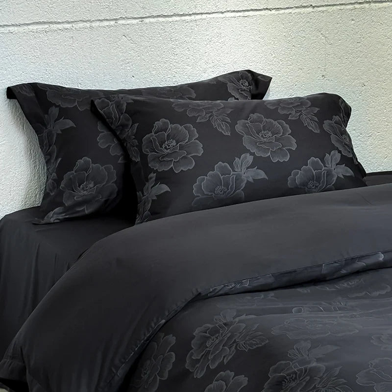 Duvet Cover Set Satin Tone-On-Tone Floral Jacquard 4-Piece