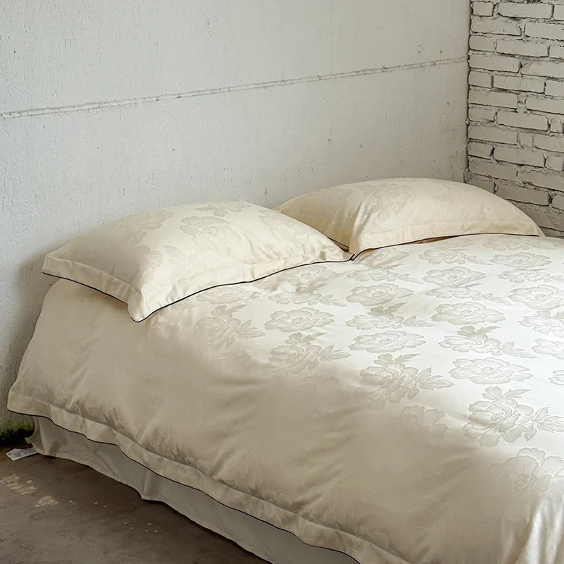 Duvet Cover Set Satin Tone-On-Tone Floral Jacquard 4-Piece