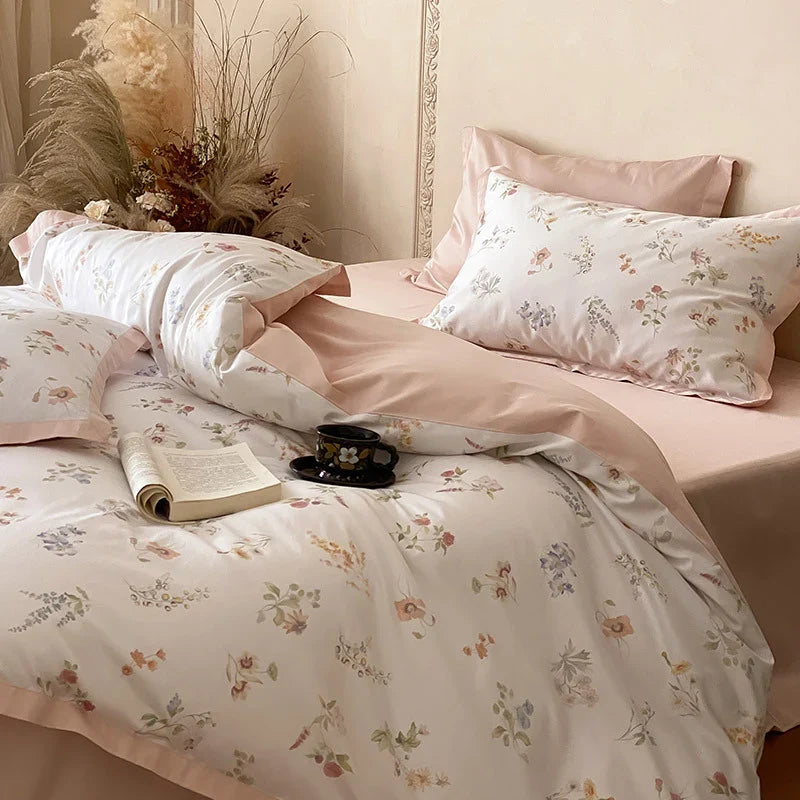Duvet Cover Set Silky Cotton Satin Breathable Botanical Print