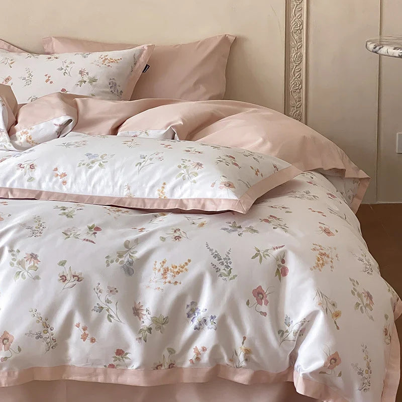 Duvet Cover Set Silky Cotton Satin Breathable Botanical Print