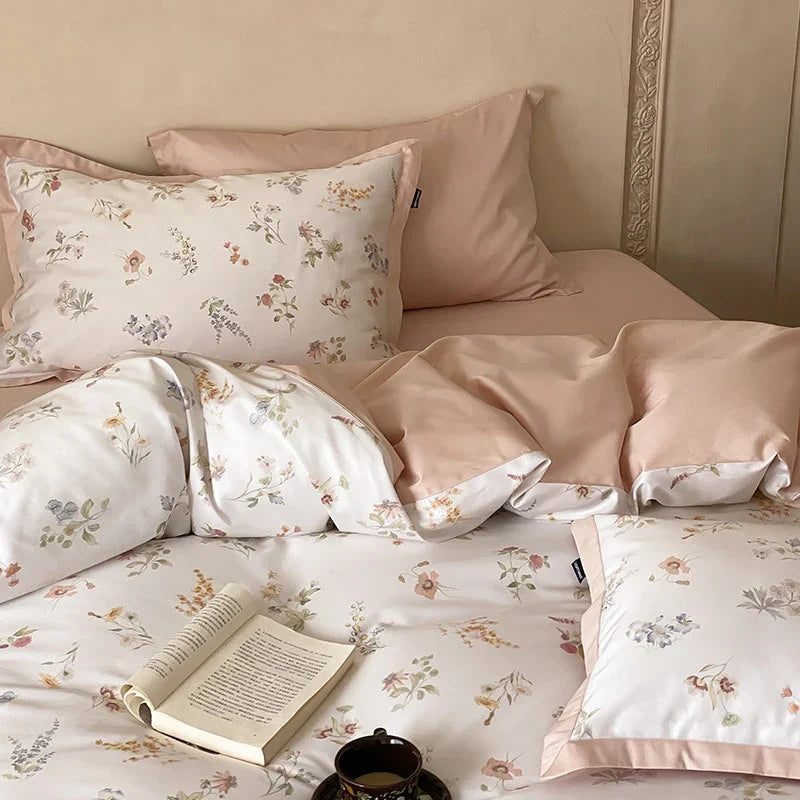 Duvet Cover Set Silky Cotton Satin Breathable Botanical Print