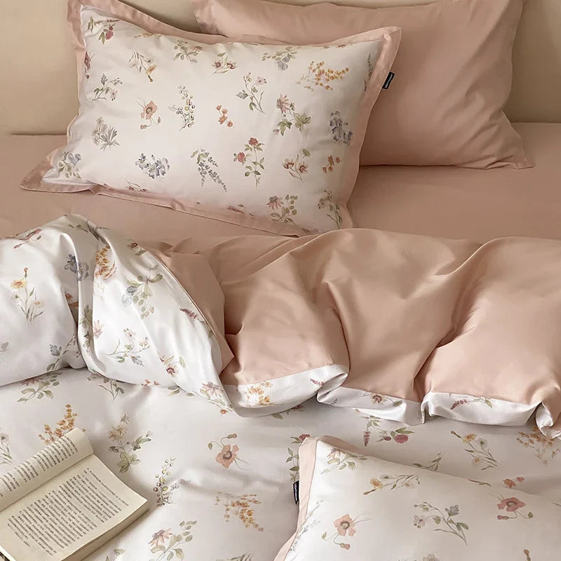 Duvet Cover Set Silky Cotton Satin Breathable Botanical Print