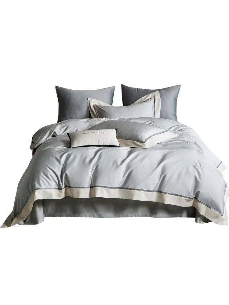 Duvet Cover Set Silky-Matte Satin Contrasting Hem Machine Washable