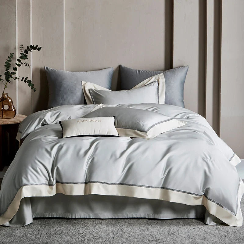 Duvet Cover Set Silky-Matte Satin Contrasting Hem Machine Washable