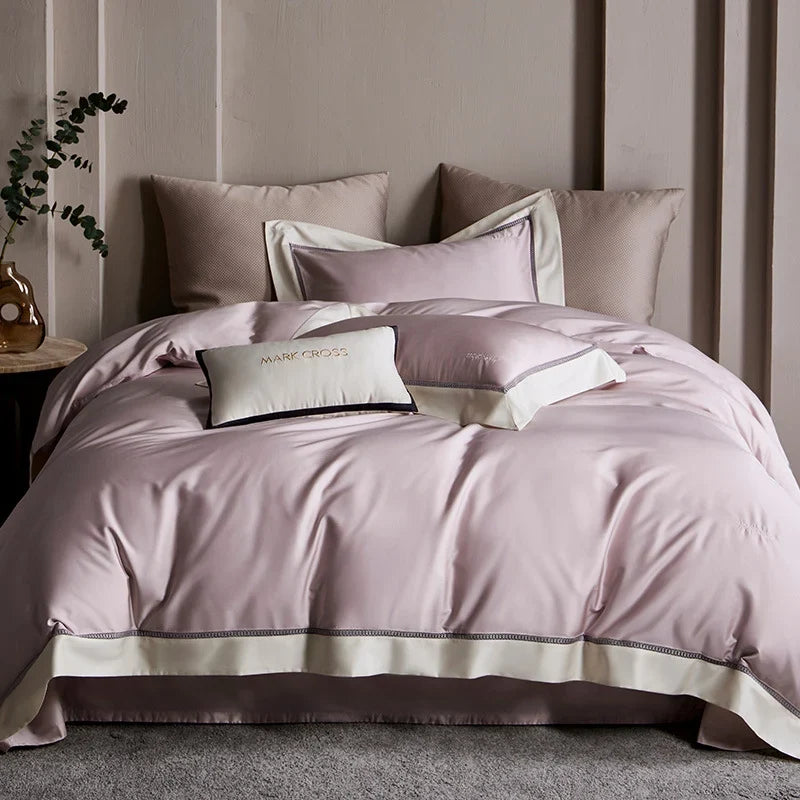 Duvet Cover Set Silky-Matte Satin Contrasting Hem Machine Washable