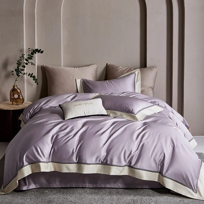 Duvet Cover Set Silky-Matte Satin Contrasting Hem Machine Washable