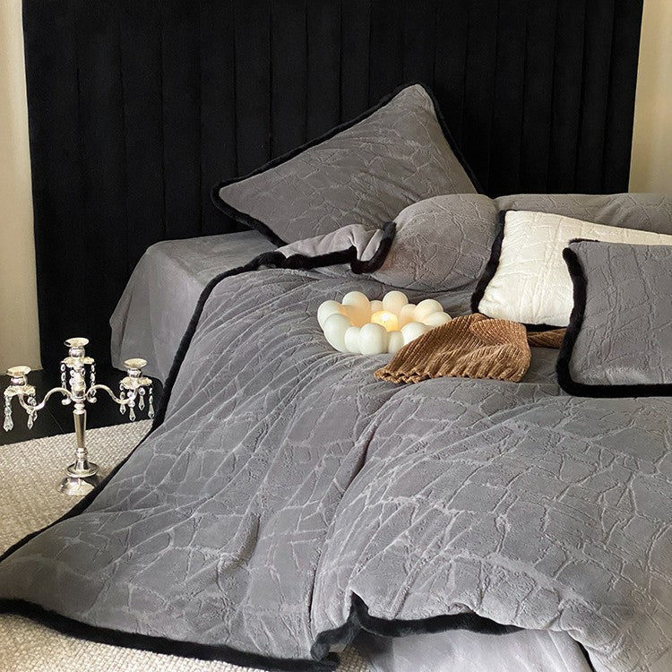 Duvet Cover Set Textured Jacquard Contrast Piping & Discreet Zipper