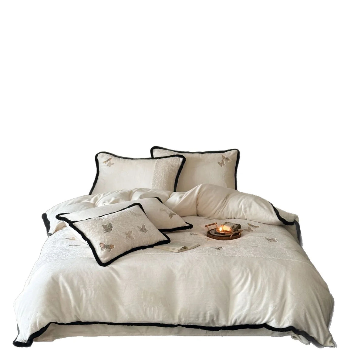 Duvet Cover Set Velvet Embroidered Contrast Piping