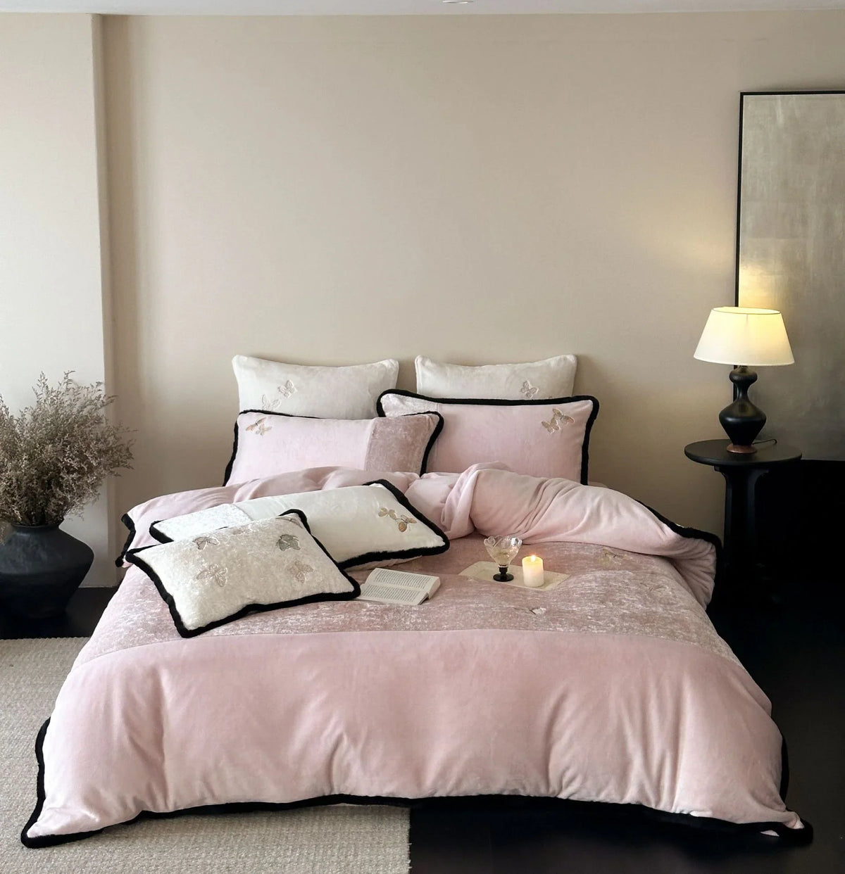 Duvet Cover Set Velvet Embroidered Contrast Piping