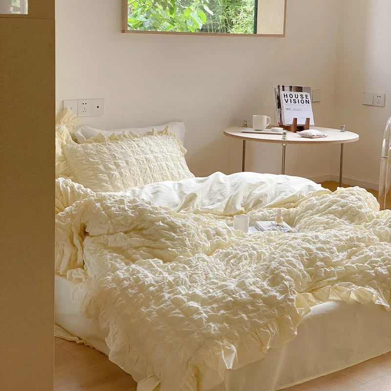 Duvet Cover Set Washed Crinkle & Ruffles Cotton-Linen