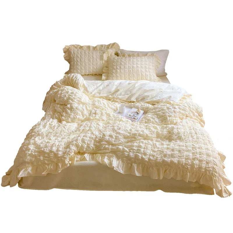 Duvet Cover Set Washed Crinkle & Ruffles Cotton-Linen