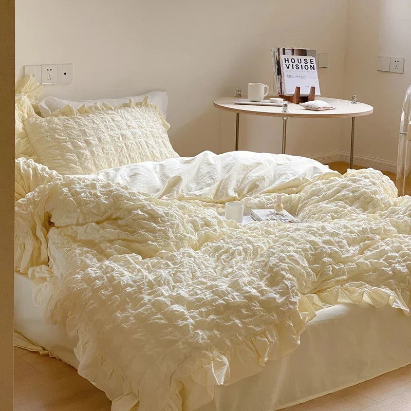 Duvet Cover Set Washed Crinkle & Ruffles Cotton-Linen