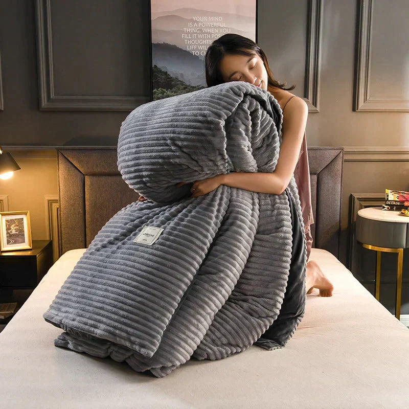 Duvet Cover Velvet Fleece Striped Machine Washable