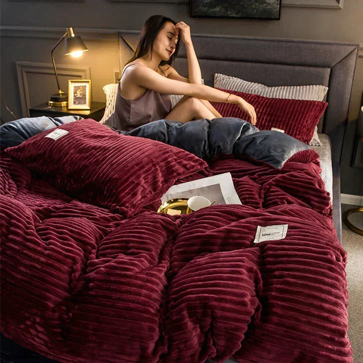 Duvet Cover Velvet Fleece Striped Machine Washable