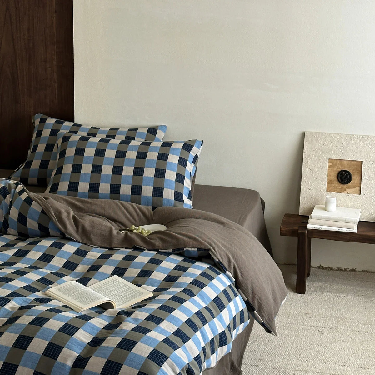 Duvet Set Cotton Satin Textured Check Machine Washable