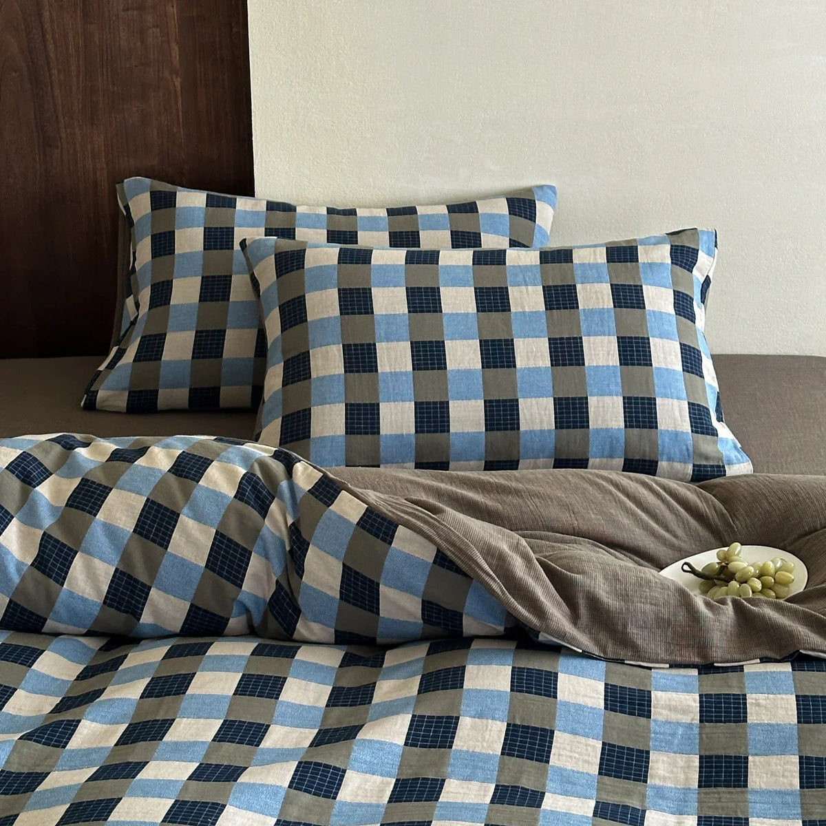 Duvet Set Cotton Satin Textured Check Machine Washable