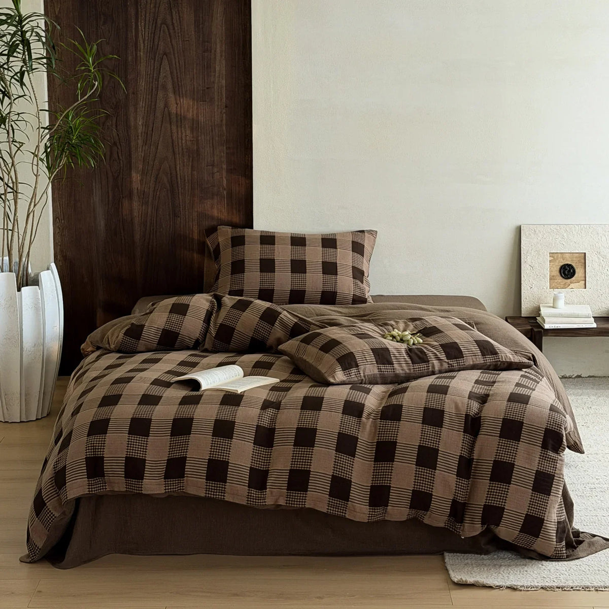 Duvet Set Cotton Satin Textured Check Machine Washable