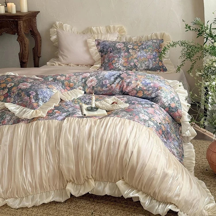 Duvet Set Vintage Floral Ruffled & Gathered Machine-Washable