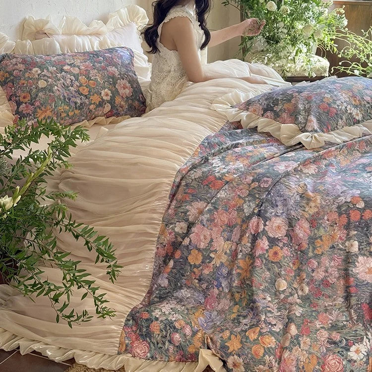 Duvet Set Vintage Floral Ruffled & Gathered Machine-Washable