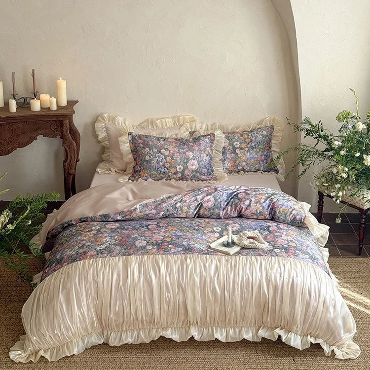 Duvet Set Vintage Floral Ruffled & Gathered Machine-Washable