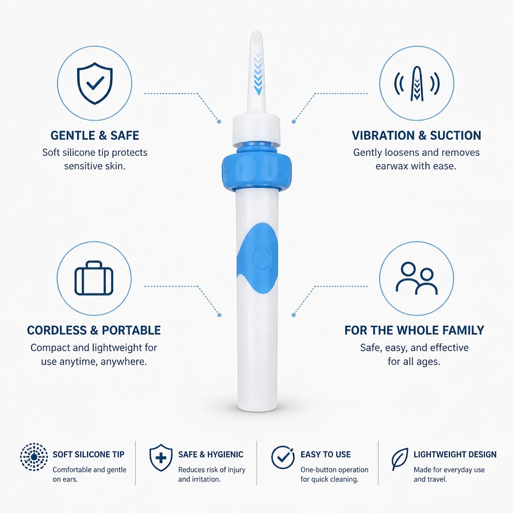Ear Cleaner Cordless Gentle Vibration & Soft Silicone Tip