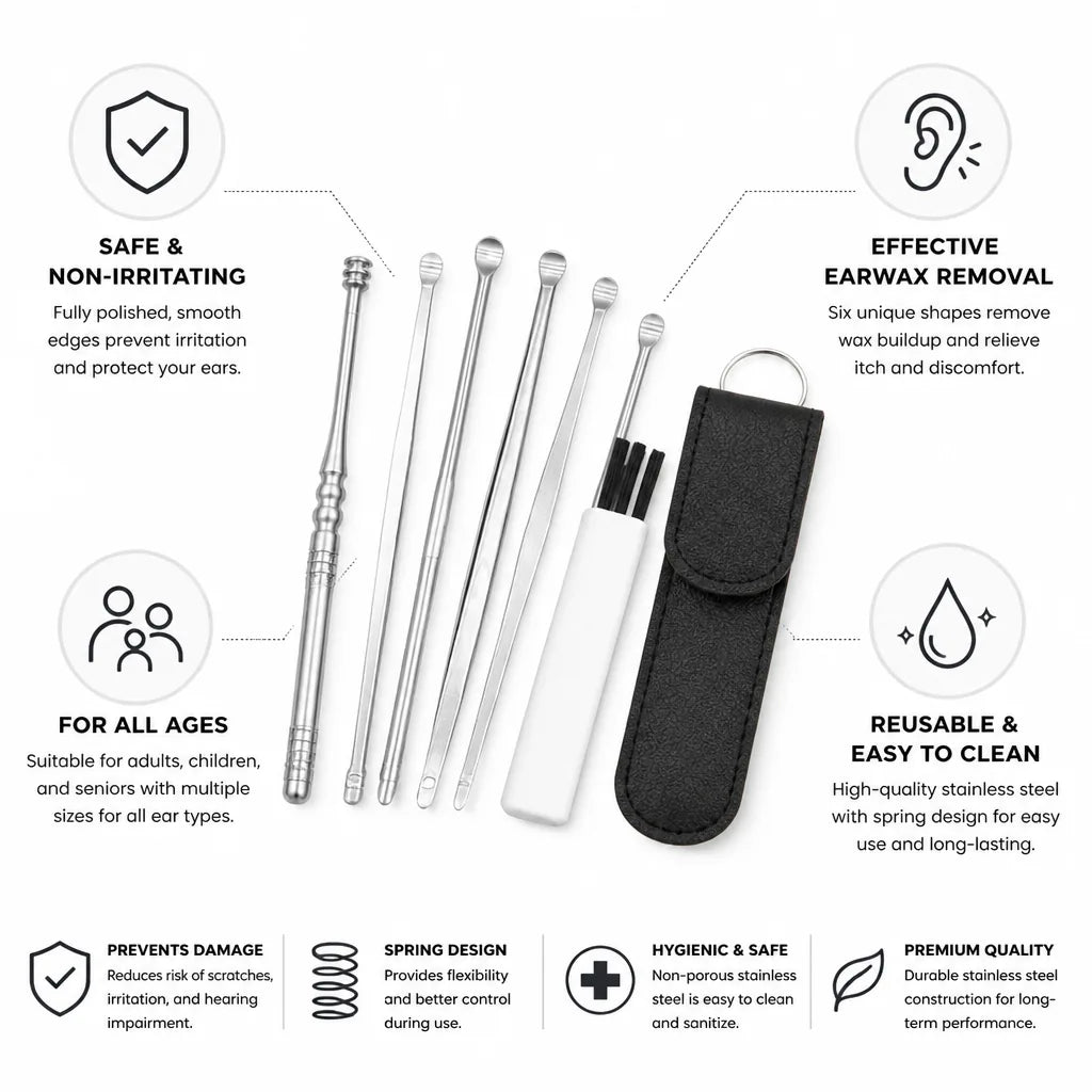 Ear Cleaning Kit Six Piece Stainless Steel Rounded Tips