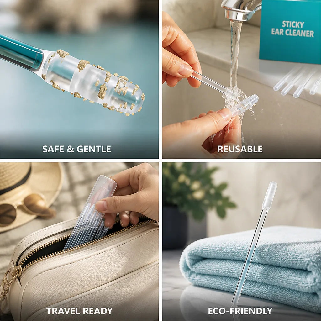 Ear Cleaning Sticks Soft Sticky Silicone Reusable Travel Case