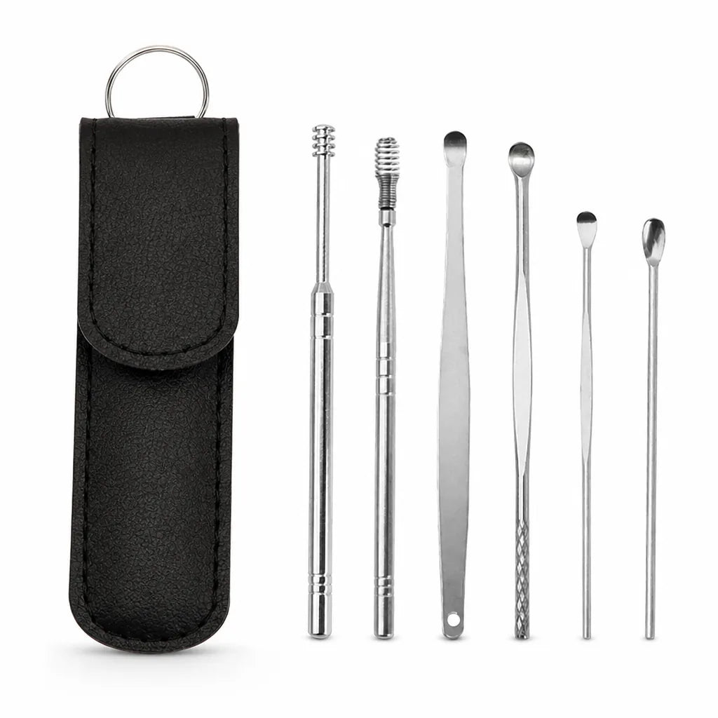 Earwax Remover Set Stainless Steel Spiral & Scoop Case