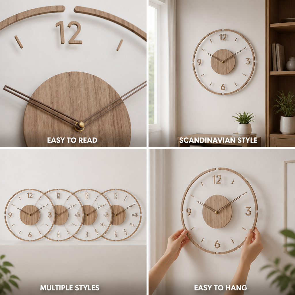 Easy-To-Read Scandinavian Wood Wall Clock (35 cm)