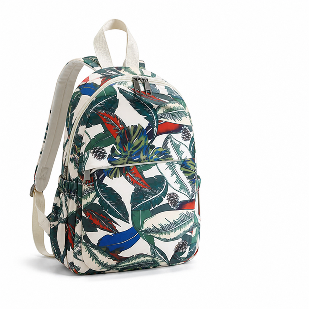 Eco-Friendly Botanical-Print Water-Resistant Backpack (Padded Laptop Sleeve)