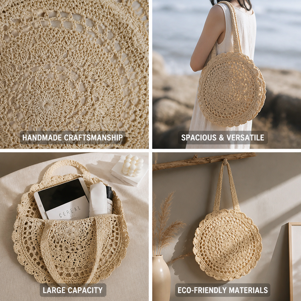 Eco-Friendly Handmade Crochet Handbag (Long Handles)