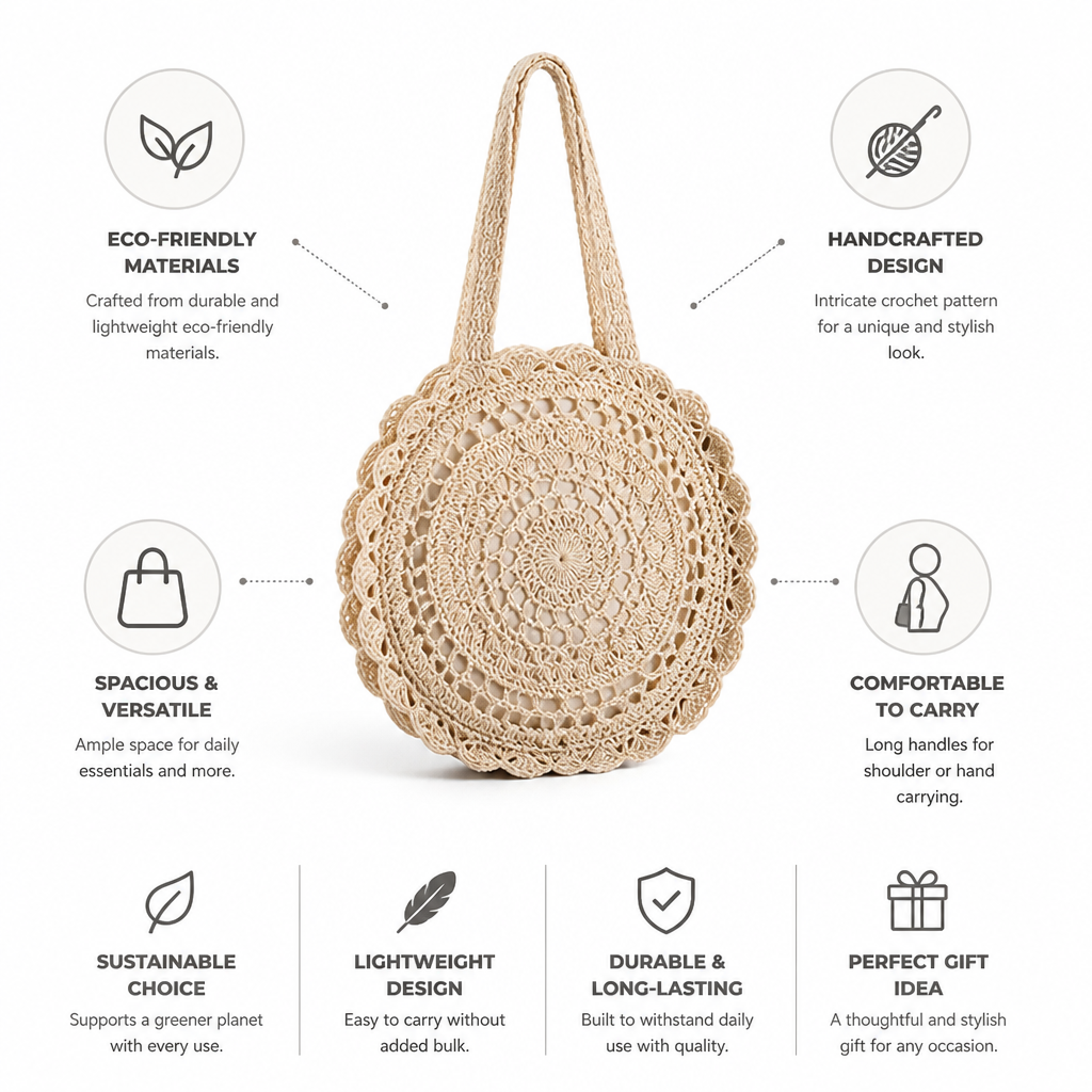 Eco-Friendly Handmade Crochet Handbag (Long Handles)