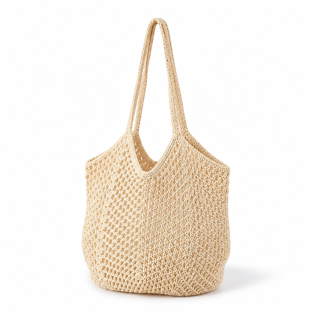 Eco-Friendly Natural Woven Tote Bag (Hand-Knotted Handles)