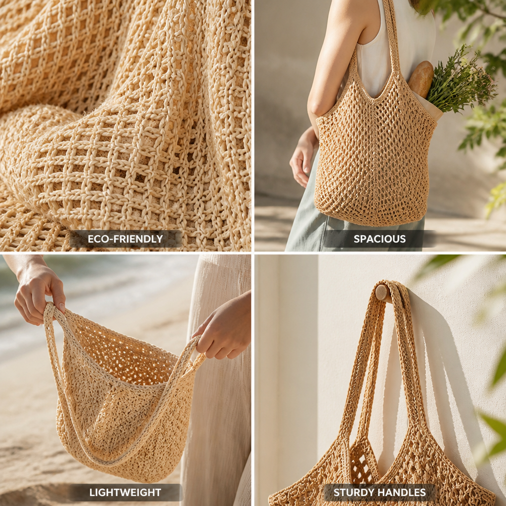 Eco-Friendly Natural Woven Tote Bag (Hand-Knotted Handles)