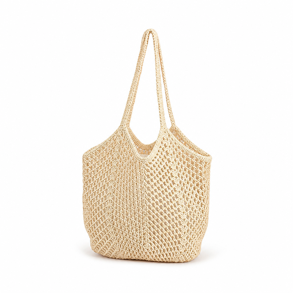 Eco-Friendly Natural Woven Tote Bag (Hand-Knotted Handles)