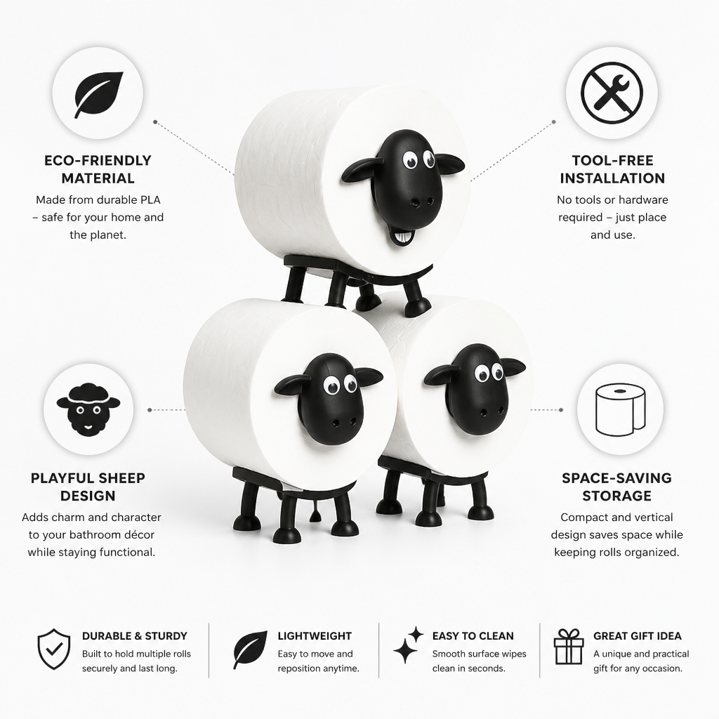 Eco-Friendly PLA Decorative Sheep Toilet Paper Holder (Tool-Free)