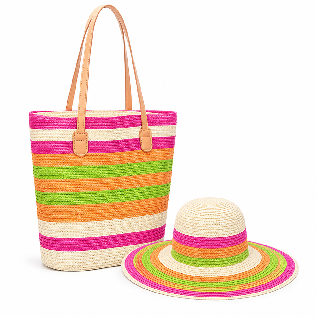 Eco-Friendly Spacious Beach Bag & Sun Hat (Set of 2)