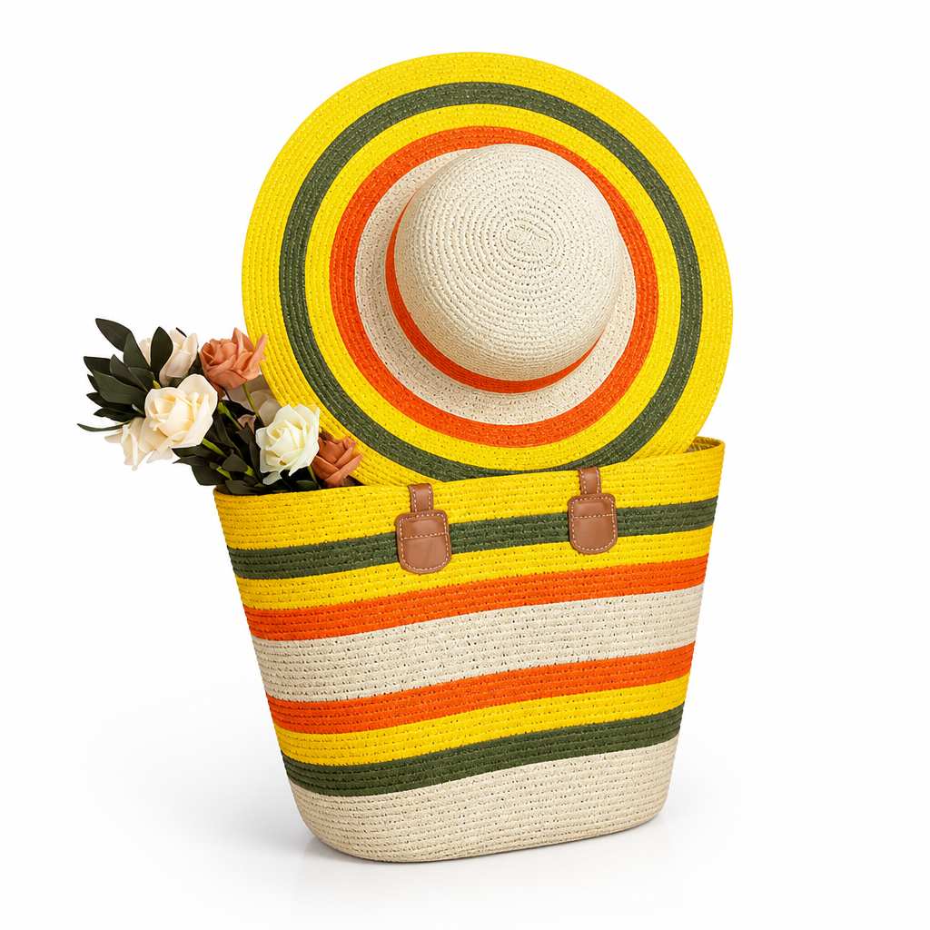 Eco-Friendly Spacious Beach Bag & Sun Hat (Set of 2)