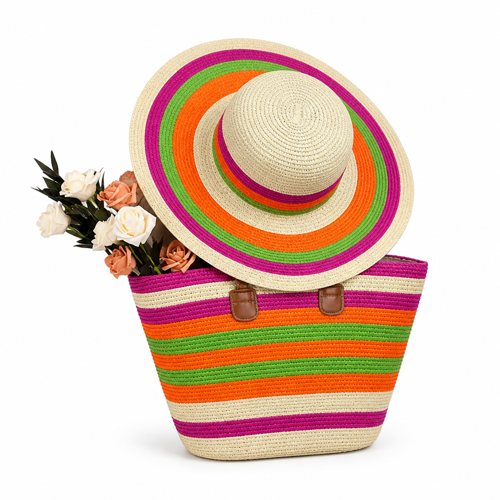 Eco-Friendly Spacious Beach Bag & Sun Hat (Set of 2)