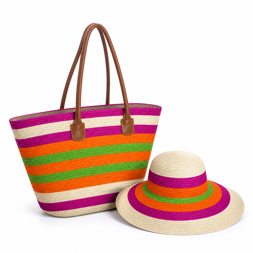 Eco-Friendly Spacious Beach Bag & Sun Hat (Set of 2)
