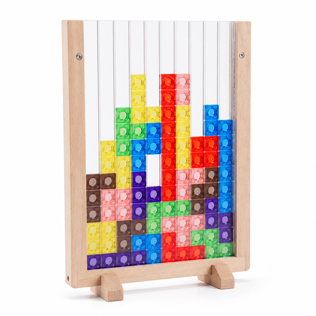 Eco-Friendly Wooden Tetris Puzzle (Transparent Pieces)