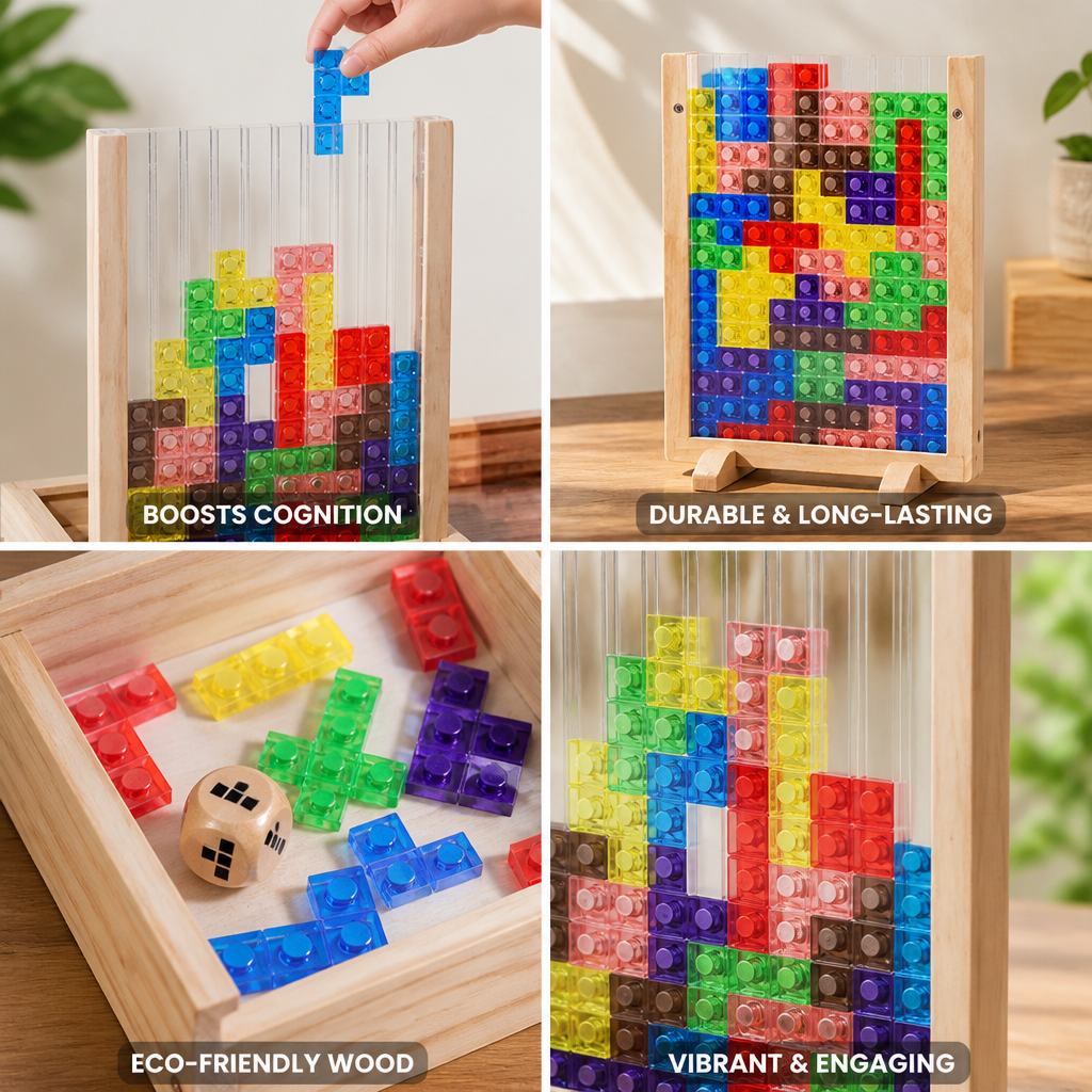 Eco-Friendly Wooden Tetris Puzzle (Transparent Pieces)