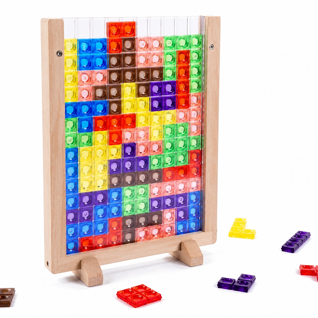 Eco-Friendly Wooden Tetris Puzzle (Transparent Pieces)