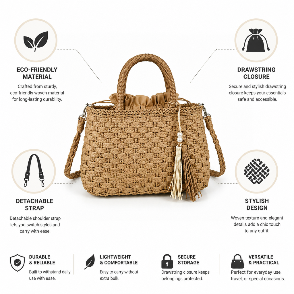 Eco-Friendly Woven Drawstring Handbag (Detachable Strap)