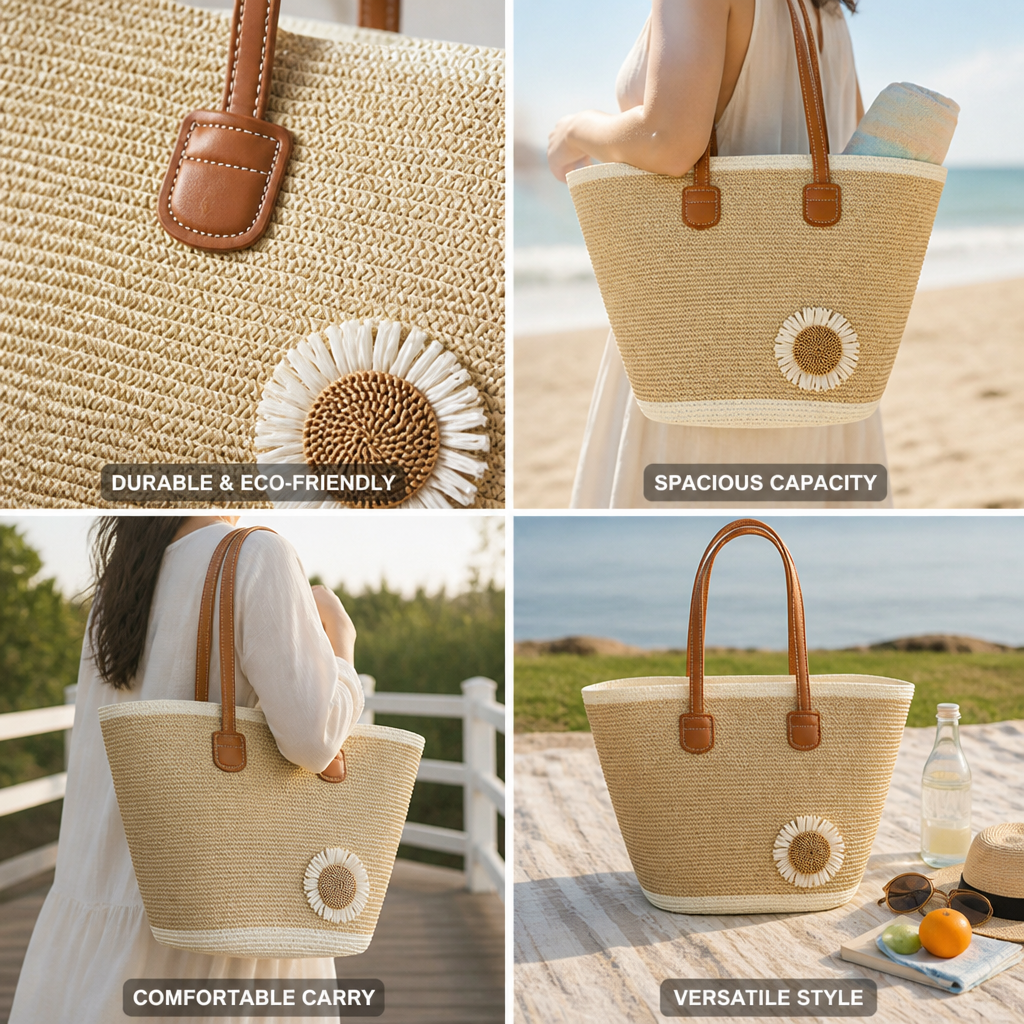 Eco-Friendly Woven Floral Beach Tote (Large)