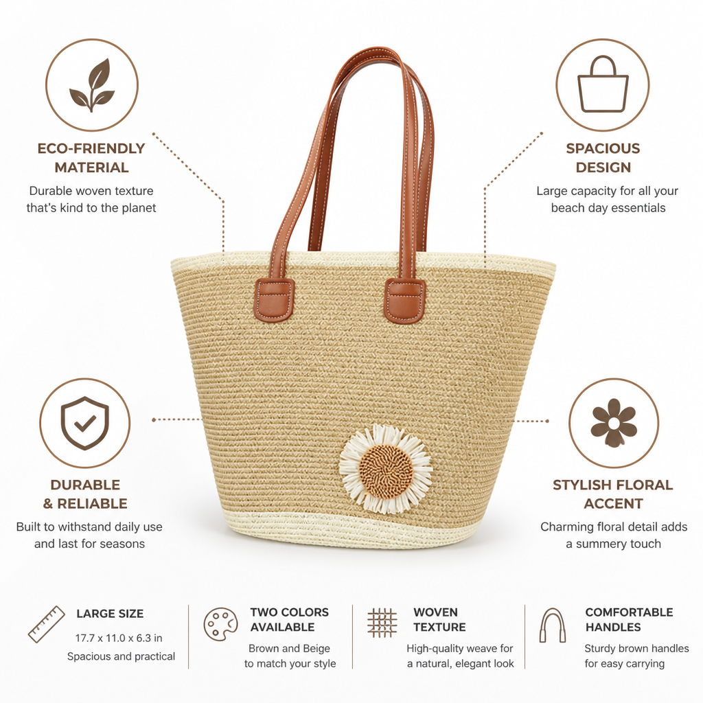 Eco-Friendly Woven Floral Beach Tote (Large)
