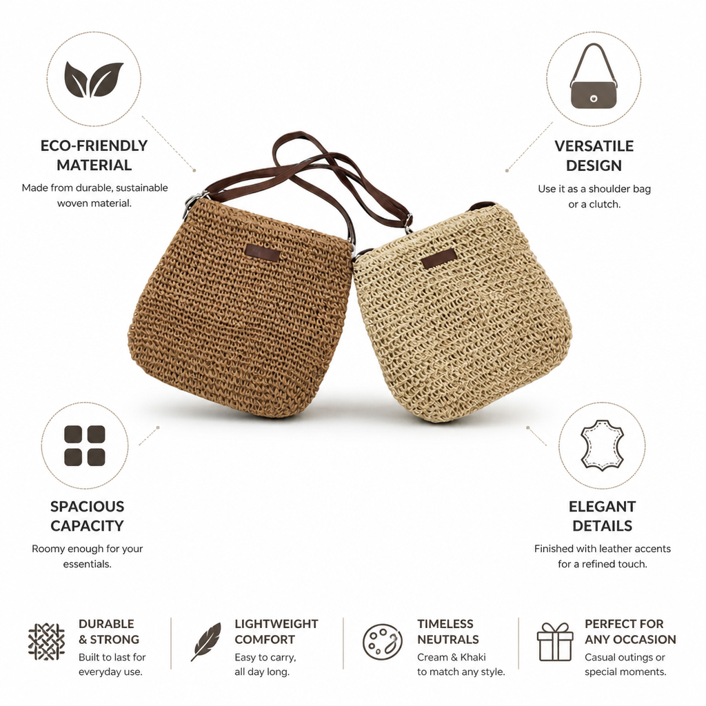 Eco-Friendly Woven Leather-Accented Convertible Handbag