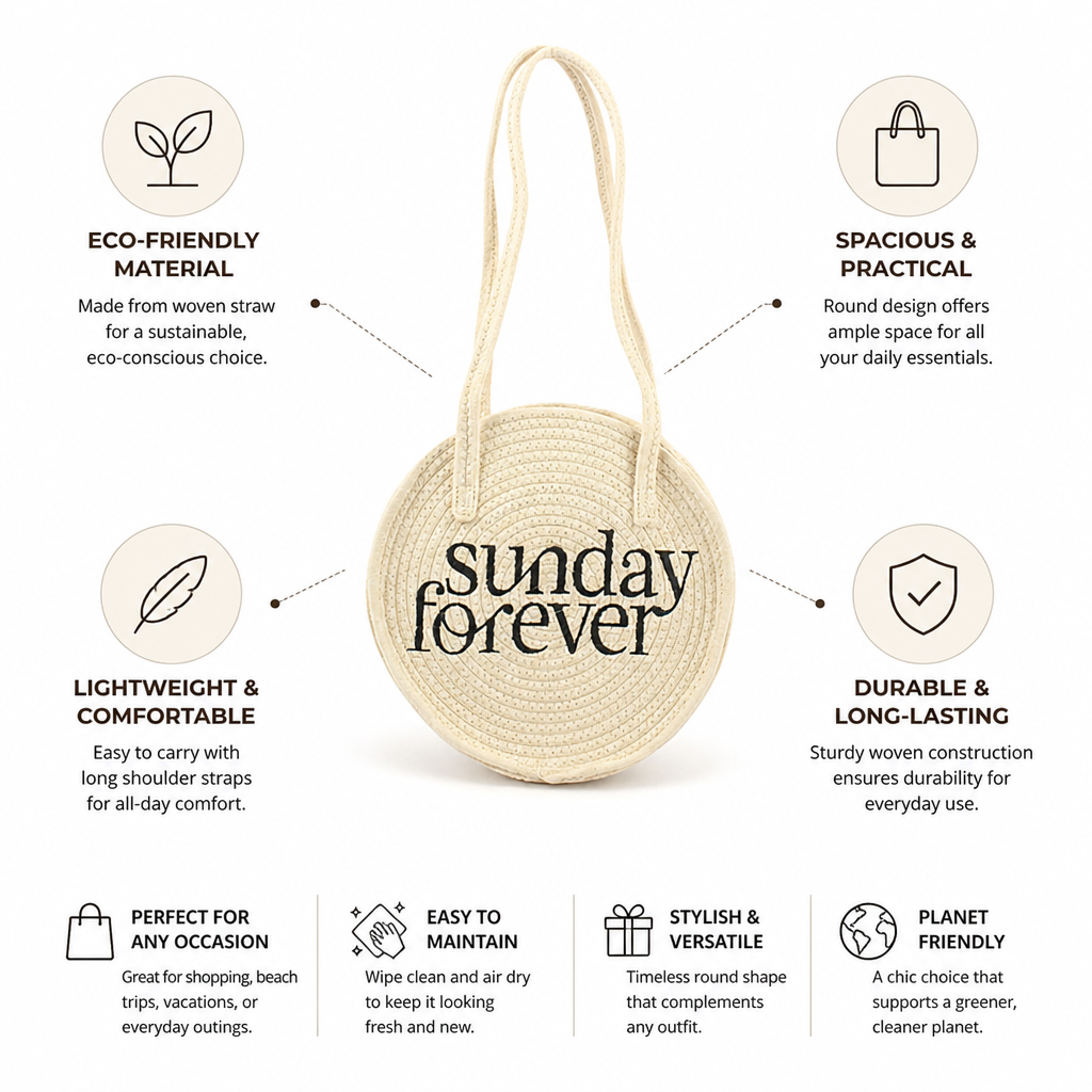Eco-Friendly Woven Straw Round Tote Bag (Shoulder Strap)