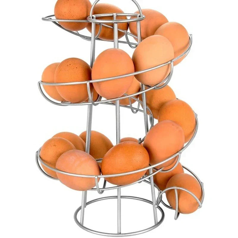 Egg Dispenser Rack Spiral Rolling 24-Egg Capacity Metal Frame