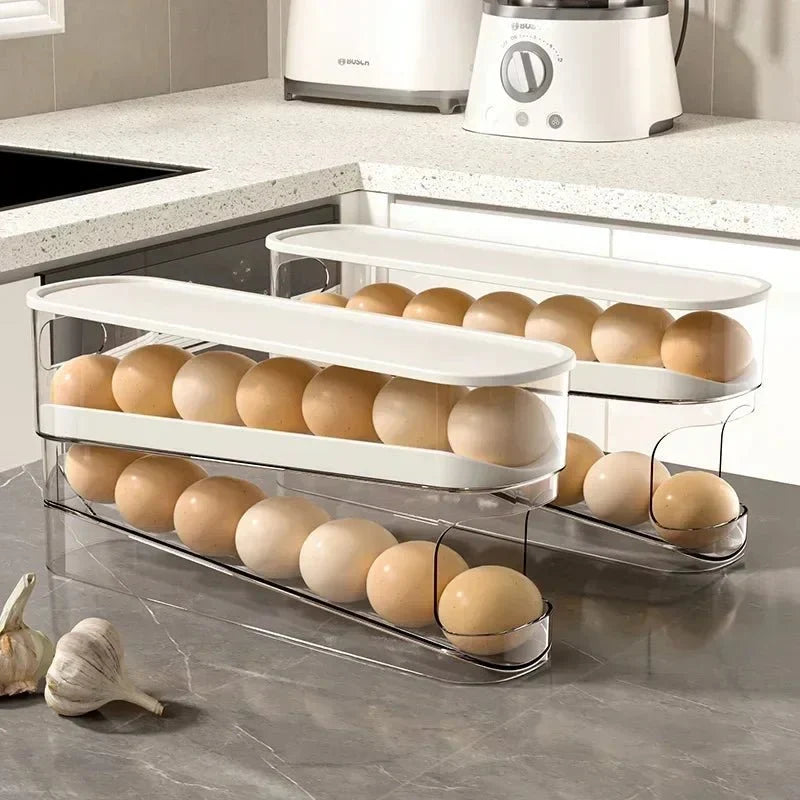 Egg Organizer Automatic Rolling Two-Tier Space-Saving Storage
